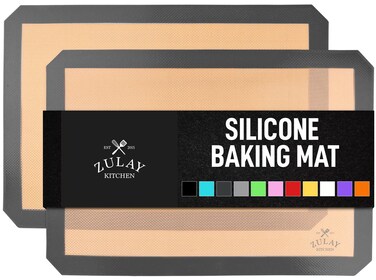 Zulay Kitchen 16.5"x11.6" 2-Pack Silicone Baking Mat Sheet - Reusable Silicone Baking Sheet - Easy &amp; Convenient Nonstick Baking Supplies - Silicone Mats for Baking - Baking Mat For Oven - (Dark Gray)