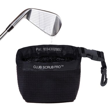 Club Scrub Pro Golf Club and Golf Ball Cleaning Bag, Waterproof Clean Face Technology Liner, Perfectly Dry Microfiber Exterior, Detachable Clip, Machine Washable, Cleans Club Grooves, Black Pro