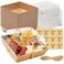 Leafiew 50 Pack Small Charcuterie Boxes with Clear Lids - To Go Paper Mini Charcuterie Box, Disposable Food Containers, 5Inch Dessert Boxes - Sandwich, Cookie, Sushi, Cake Slice, Strawberries (Brown)