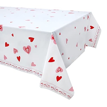 Pandecor Pink and Red Hearts Valentines Plastic Tablecloth,51" X 107" Table Cover for Valentine's Day (1)