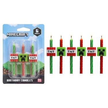 Minecraft Birthday Cake Candles   6 Birthday Candles for Cake Decorations, Red &amp; Green Striped Candles, Cake Toppers for Minecraft Party