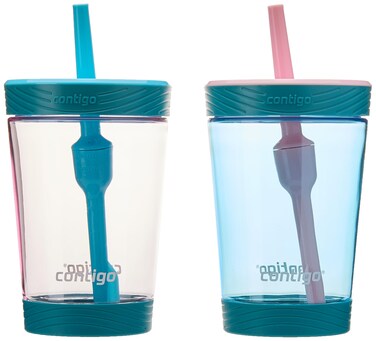 Contigo Kids Spill-Proof 14oz Tumbler with Straw and BPA-Free Plastic, Fits Most Cup Holders and Dishwasher Safe, 2-Pack Strawberry Cream &amp; Blue Raspberry
