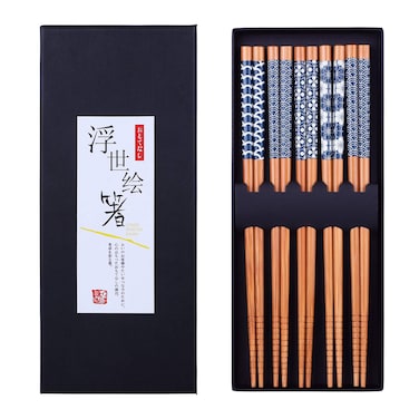 Antner 5 Pairs Natural Bamboo Chopsticks Reusable Classic Japanese Style Chop Sticks Gift Sets, Dishwasher Safe, 8.8 Inch/22.5cm