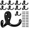 CBWLWJ 10 Pack Coat Hooks Wall Hooks for Hanging, Heavy Duty Double Prong Metal Hook Wall Mounted for Living Room, Bathroom, Kitchen, Bedroom for Coat, Bag, Scarf, Towel, Hat, Key, Cup (Black)