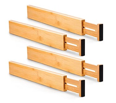 Utoplike 4 pcs Bamboo Kitchen Drawer Dividers Large, Adjustable Drawer Organizers, Spring Loaded, Works in Kitchen, Dresser, Bathroom, Bedroom, Drawer, Desk
