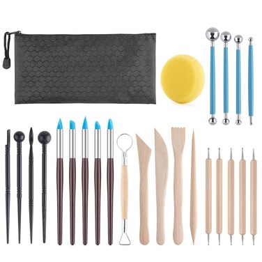 Luney 25 PCS Air Dry Polymer Clay Tools Kit, Ceramics Clay Sculpting Tools Kits for Adults, Kids, Pottery Craft, Baking, Carving, Drawing, Dotting, Molding, Modeling, Shaping