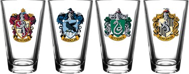 Harry Potter Pint Glass Set - Includes House Crests: Gryffindor, Slytherin, Hufflepuff, &amp; Ravenclaw -16 oz. Capacity - Set of 4 Glasses