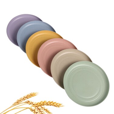 CAMBUY Wheat Straw Plates Lightweight Unbreakable Dinner Dishes Plates Set Dishwasher &amp; Microwave Safe (Small 6 Pack 5.9')