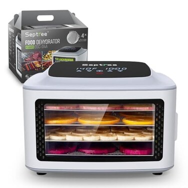 Septree Compact Food Dehydrator, 4 Stainless Steel Trays Fresh Dryer Machine for Jerky Herbs Fruit Veggies Snacks, with Digital Timer   190F Temperature Control, Great Size for Small Family