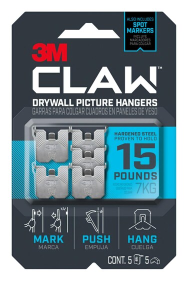 3PH15M-5ES Claw Drywall Picture Hangers &amp; Markers, Holds 15-Lbs, 5-Pk. - Quantity 1