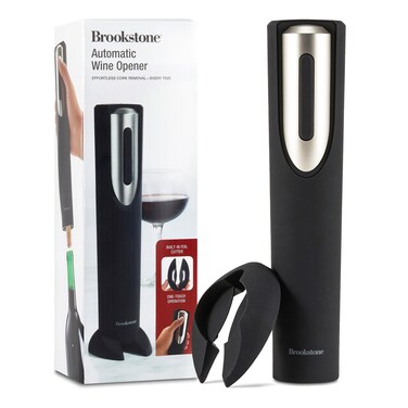Brookstone Electric Wine Opener &amp; Foil Cutter with Stand, Automatic Wine Bottle Opener, Battery Operated Corkscrew Opener, Kitchen, Wine Gifts for Men