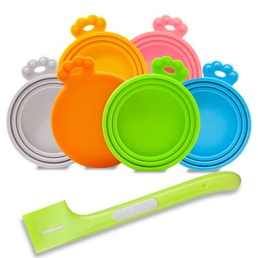 Yobbai 6 packs Pet Food Can Lids, Food Safe BPA-Free &amp; Dishwasher Safe, Can Covers with 1 Spoon Can Openers Most Standard Size Dog and Cat Can Tops