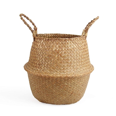 BlueMake Woven Seagrass Belly Basket for Storage Plant Pot Basket and Laundry, Picnic and Grocery Basket (Large, Original)