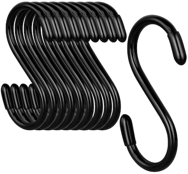 3 Inch Vinyl Coated S Hooks,S Hooks for Hanging Plants ,10 Pack Non Slip Heavy Duty S Hooks ,Small Rubber Coated Steel Metal Black Closet S Hooks for Hanging Jeans Plants Jewelry Pot Pan Cups Towels