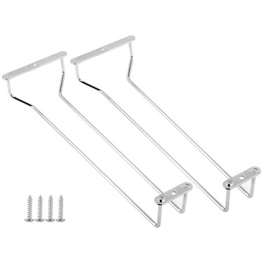 CM Pack of 2 Under Cabinet Hanging Rack Wire Hanger Rack Organizer Holder Rack for Wine Stem Glasses Stemware Wine Glass in Bar Kitchen, 12 Inch Long (Chrome Finish)