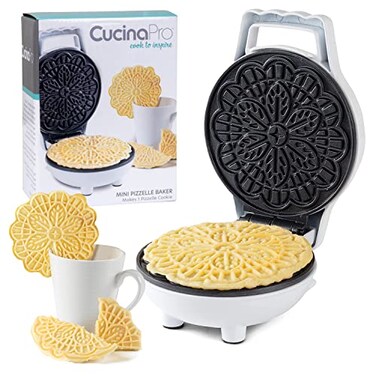 Mini Electric Pizzelle Maker- Makes One Personal Tiny Sized 4" Traditional Italian Waffle in Minutes- Nonstick Iron Press w Recipes- Must Have Dessert, Cookie Treat, Housewarming Baking Gift for Her