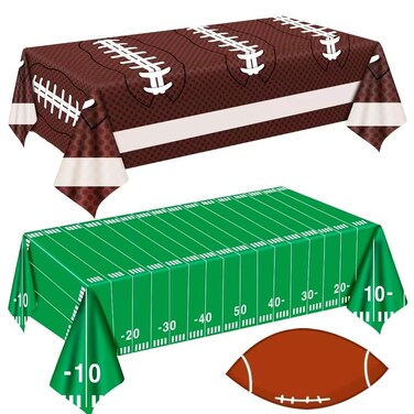 2 Pack Football Tablecloth - Football Party Decorations, Plastic Football Table Cover, Disposable Rectangle Table Cloth for Football Party Supplies, Tailgate Table Decor Favors, 54 x 108 Inch