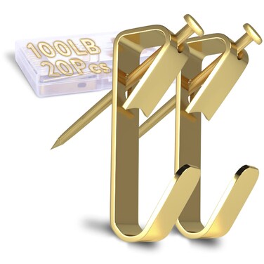 100 lb Picture Hangers, Picture Hooks for Hanging Pictures, 20Pcs Frame Hooks Picture Hangers Heavy Duty Hardware Hanger Kit Wooden Wall Painting Hangers Hooks and Nails for Pictures