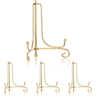 Tatuo 4 Packs Plate Stands for Display 6 Inch Plate Holder Display Stand, Iron Easel Picture Frame Holder, Decorative Photo Holder Stand for Home Decoration (Gold, 6 Inch)
