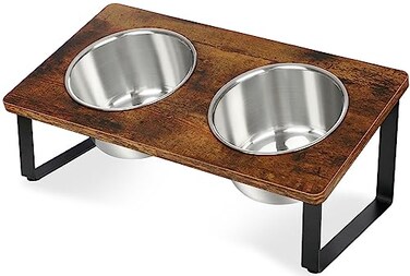 KEVIDEAWL Elevated Dog Bowls for Small Medium Dogs, Wood Raised Dog Bowl Stand with 2 Stainless Steel Deep Bowls, Dog Food and Water Bowls, Anti Vomit, Non-Slip Dogs Feeding Dishes