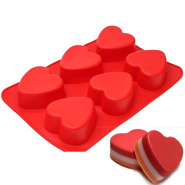 X-Haibei Love 6 Heart Shape Silicone Mold Lotion Bars Soap Moulds Cake Muffin Baking Deep Cavity 4oz per Cell