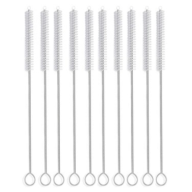 Long Straw Brush, Nylon Pipe Tube Cleaner 10-ihch X 2/5-inch Set of 10