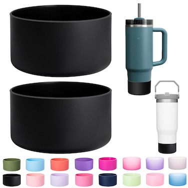 LONPARRY 2-Pack Silicone Boot for Stanley 40 30 oz Quencher Adventure Tumbler, Stanley IceFlow 30 20 oz, Stanley Cup Protector Black