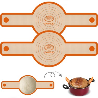 Silicone Bread Sling for Dutch Oven, 2 Pcs Non-Stick &amp; Easy to Clean Bread Baking Mat Set, Reusable Bread Sling with Long Handle to Transfer Sourdough