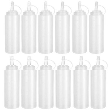 Anyumocz 12 Pack 8 oz Plastic Squeeze Bottles Multipurpose Squirt Bottles for Ketchup,Condiments,BBQ Sauce,Dressing,Barbecue,Grilling,Crafts,Syrup and More