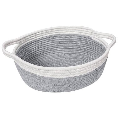 Goodpick Small Woven Basket, Storage Basket with Handles, Empty Baskets for Gifts, Woven Basket for Toys, Baby Laundry, Diapers, Towels, Snacks, Dog Toy Basket, Easter Basket, 12"x 8" x 5", Gray