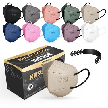 KN95 Face Masks Adults Disposable - 100 Pack KN95 Masks Protective Comfortable KN95 Masks 5-Layer KN95 Breathable Safety Face Masks &amp; 5 Adjustable Mask Holder KN95 Masks 10 Colors