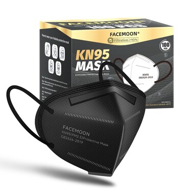 KN95 Face Masks Black Adults - 100 Pack KN95 Disposable Comfortable 5-Layer Safety Face Masks &amp; 5 Adjustable KN95 Masks Extender Masks Large Size