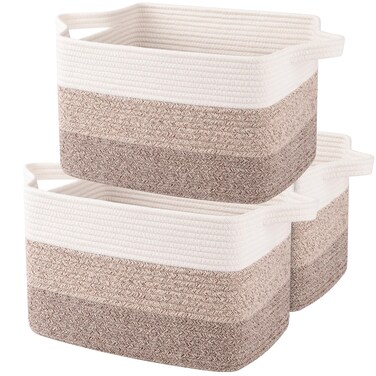 OIAHOMY Storage Basket, Woven Baskets for Storage, Cotton Rope Basket for toys,Towel Baskets for Bathroom - Pack of 3, Gradient Yellow