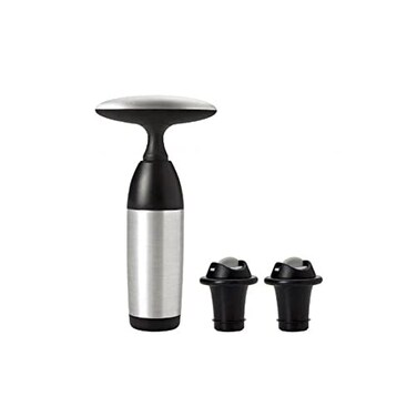 OXO Vacuum Wine Preserver with 2 Stoppers - Black