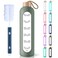 PROBTTL 32 Oz Borosilicate Glass Water Bottle with Time Marker Reminder Quotes, 1 Liter Leak Proof Reusable BPA Free Motivational Water Bottles with Silicone Sleeve and Bamboo Lid (Olive)