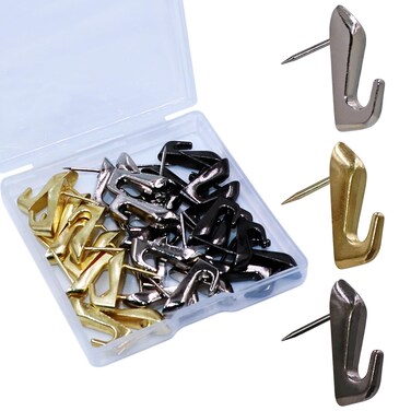30 PCS Push Pin Picture Hooks, thumbtacks for Wall Hanger, Picture Hanging Nails for Wall, Decorative Thumb Tacks for Hanging, Bulletin Board Hooks (Silver &amp; Gold &amp; Black)
