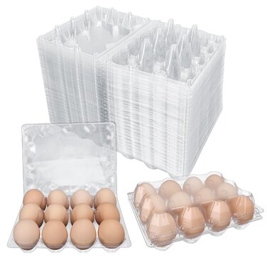 KUKLIPJIM 120 Pack Bulk Egg Cartons, Clear Plastic Chicken Egg Holders, Egg Tray Carton Holder for Home &amp; Kitchen, Farm &amp; Market Use, An Eco-Friendly Egg Storage Solution, 12 Grids