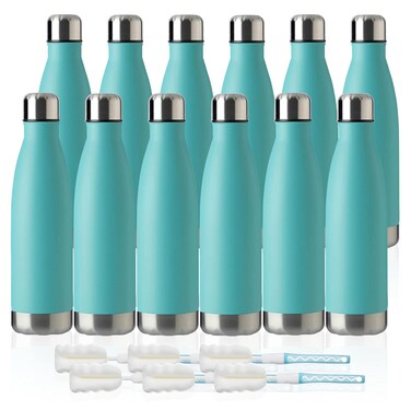 MEWAY 17oz Sport Water Bottle 12 Pack Vacuum Insulated Stainless Steel Sport Water Bottle Leak-Proof Double Wall Cola Shape Water Bottle,Keep Drinks Hot &amp; Cold (Light Blue,12 Pack)