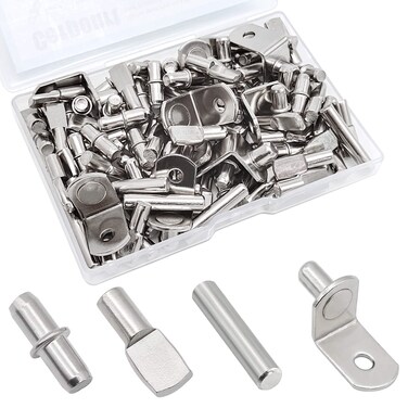 104Pcs Shelf Pins Kit,4 Styles Nickel Plated Shelf Support Pegs,Bookshelf Pegs for Shelves,Cabinet Shelf Bracket Pegs Shelf Pins Holders for Kitchen Furniture &amp; Closet ( 5mm &amp; 1/4inch )