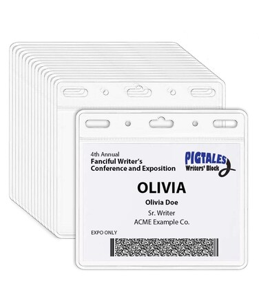 Clear Plastic ID Holder for Lanyard - Top Load to Hold 4 x 3 Inch ID Name Badges (4 x 3 Horizontal 100 Pack)