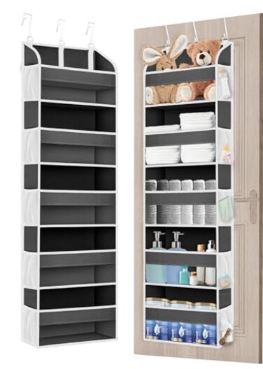 TAHAVICE 1 Pack Over The Door Organizer, Bathroom Organizers and Storage with 5 Pockets 10 Mesh Pockets, 50 lbs Weight Capacity Stuffed Animal Storage for Nursery Newborn Baby Essential