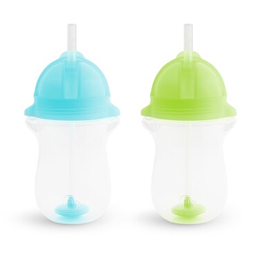 Munchkin Any Angle Sippy Cup for Toddlers, Weighted Toddler Straw Cup with Click Lock Lid, 10 Ounce, 2 Pack, Blue/Green