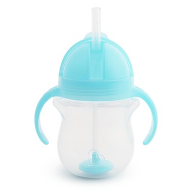 Munchkin Any Angle Sippy Cup for Toddlers, Weighted Straw Trainer Cup with Click Lock Lid, 7 Ounce, Blue