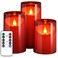 NURADA Flameless Candles with Remote Timer: 3D Wick Battery Operated Led Pillar Fake Candle Set for Wedding Birthday Valentine's Day Christmas Decorations - Red 3 Pack