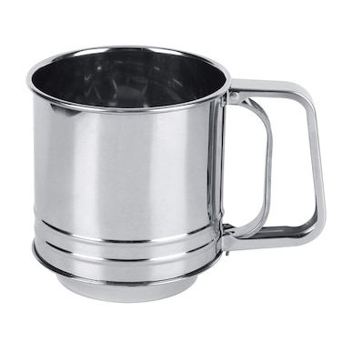 Flour Sifter Stainless Steel Handheld Manual Flour Sifter Sieve Strainer Non-Slip Handle Kitchen Baking Tool Rotating Sheet Design