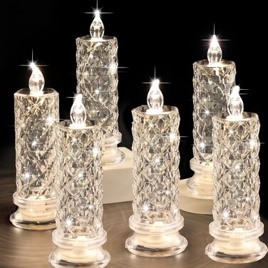 SupBri Rose Shadow LED Flameless Candles, 6PCS Romantic Battery Operated Candles Led Pillar Candles for Valentine's Day Romantic Propose Anniversary Wedding Decorations(White, D 2.5" x H 7.2")