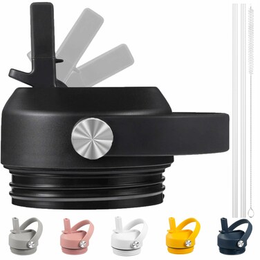 Straw Lid for Yeti Rambler 26 36 46 64 oz Bottles, Cap with Straws and Flex Handle, BPA Free Replacement Screw Top for Yeti Kids Jr 12 18 Ounce Cup, Leak-proof Water Bottle Accessories, , Black