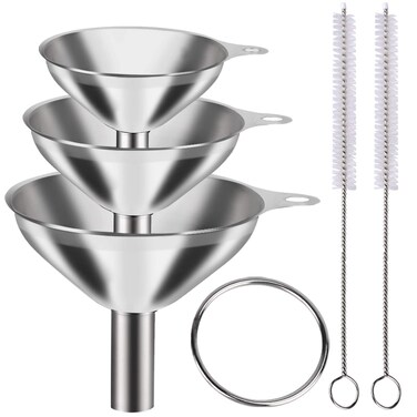 Metal Stainless Steel Funnel, Large Medium Small Funnel Set of 3, Food Grade Mini Funnels for Kitchen Use Filling Bottles Flask Cooking, 2 Brushes YLYL