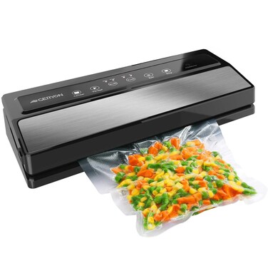GERYON Vacuum Sealer, Vacuum Sealer Machine for Food Storage with Sealer Bags &amp; Roll, Automatic Food Sealer for Sous Vide, Compact Design, LED Lights, Easy to Clean, Dry &amp; Moist Modes (Silver)
