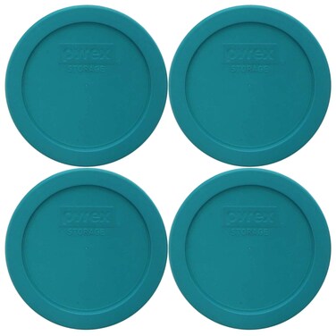 Pyrex 7201-PC 4-Cup Turquoise Plastic Replacement Food Storage Original Genuine Pyrex Lid, Made in USA - 4 Pack